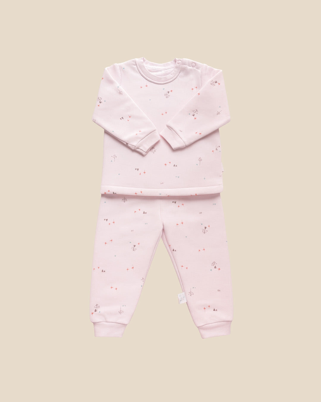 Soft Cotton Baby Pajama Set – Light Pink Printed Winter Outfit for Infants (6–24 Months)